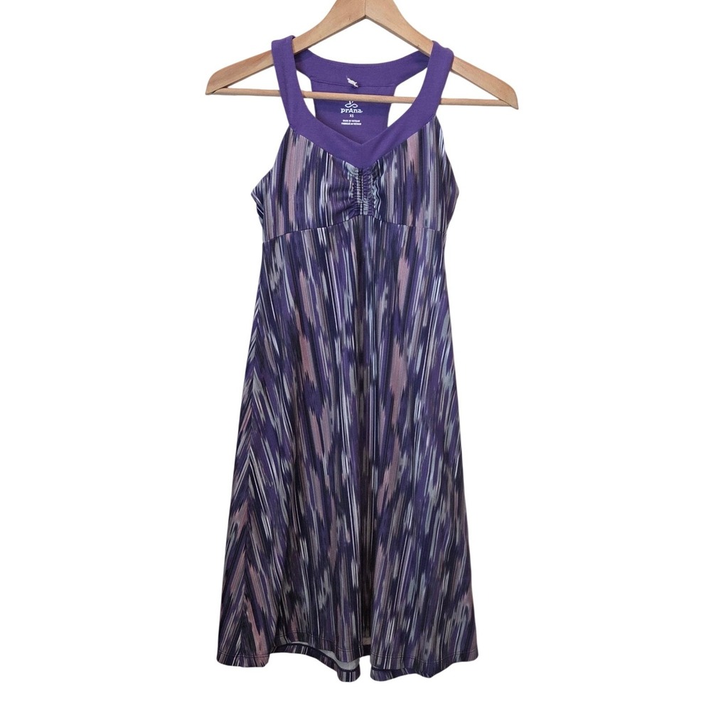 Prana Quinn Athletic Dress Racerback Purple Ikat‎ Print Boho Activewear XS